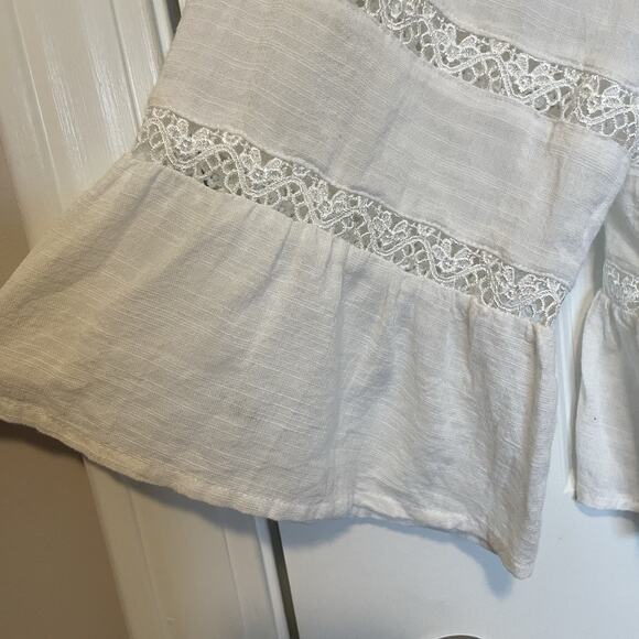 Gianni Bini Women's Blouse Large White Coastal Cowgirl Beach Boho Peasant Top L - Picture 4 of 10